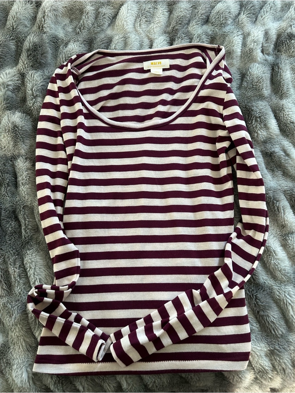 Maeve by Anthropologie Burgundy and Cream Striped Long Sleeve Tee